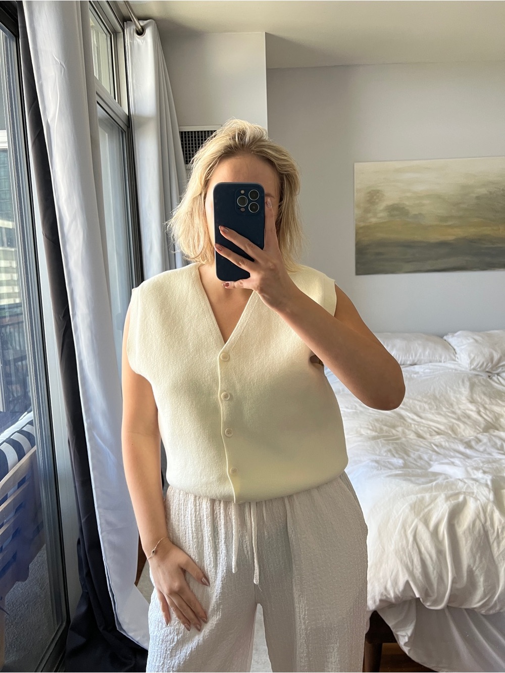 Lovers + Friends Cream Button-Front Sleeveless Knit Vest